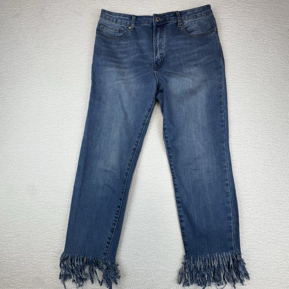 Forever 21 Los Angeles You Blue Flare Jeans with Fringe Detail Size 28